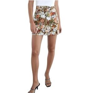 Zara Floral Print Velvet Belted Mini Skirt